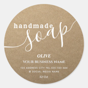 Minimalist modern script handmade soap kraft classic round sticker