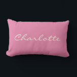 Minimalist Modern Script in Pink Personalized    Lumbar Pillow<br><div class="desc">This custom throw pillow features your name in beautiful handwritten script lettering on a stylish pink background. Great gift idea.</div>