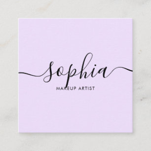 Minimalist Modern Script Light Purple Square Business Card