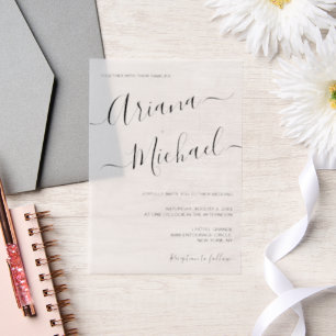 Minimalist Modern Script Names Wedding Overlay Vellum Invitations