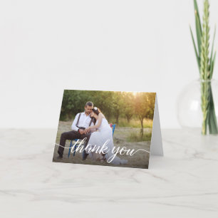 Minimalist Modern Script overlay Wedding Photos  Thank You Card