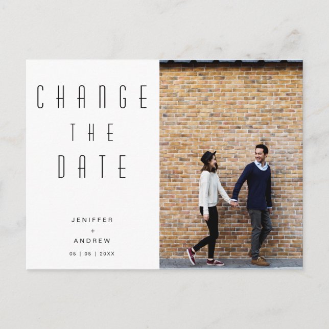 Minimalist Modern Script Photo Change The Date Postcard (Front)
