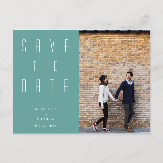 Minimalist Modern Script Photo Save The Date Postcard (Front)