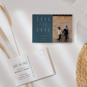 Minimalist Modern Script Photo Save The Date Postcard