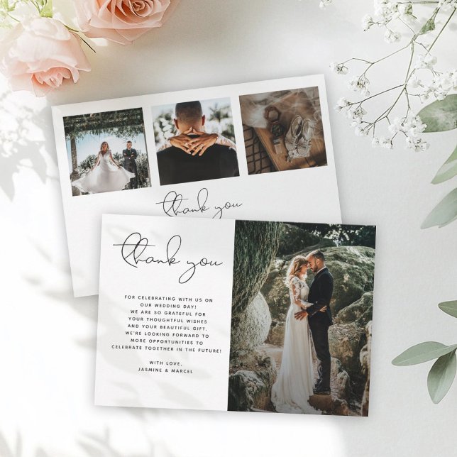 Minimalist Modern Script Photo Simple Wedding  Tha Thank You Card (Creator Uploaded)
