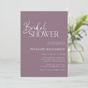 Minimalist Modern Script Purple Bridal Shower Invitation