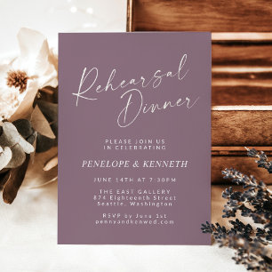 Minimalist Modern Script Purple Rehearsal Dinner Invitation