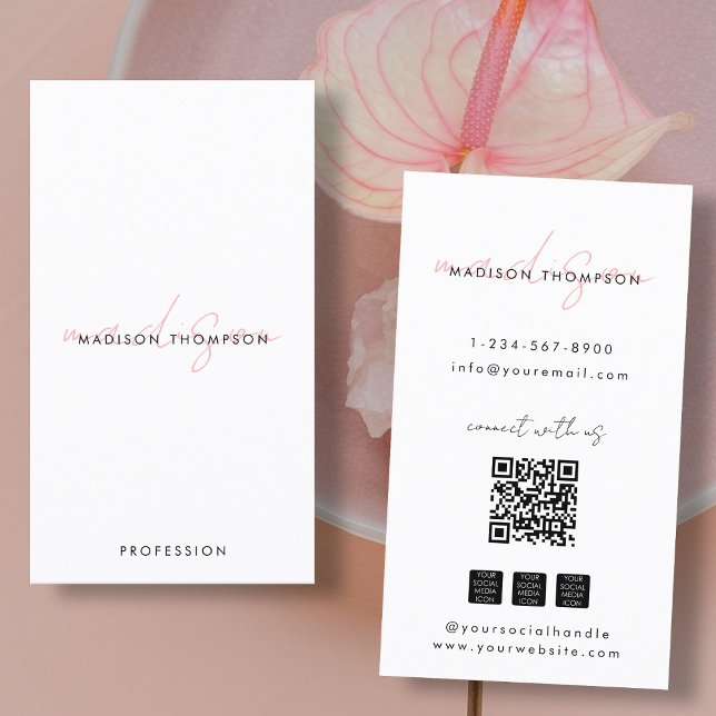 Minimalist Modern Script QR Code Social Media Chic Business Card (Minimalist Modern Script QR Code Social Media Chic Business Card)