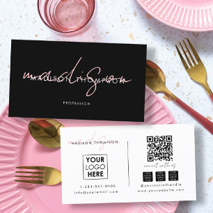 Minimalist Modern Script QR Code Social Media Logo Business Card