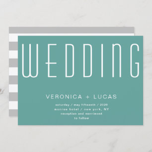 minimalist modern script turquoise wedding invitation