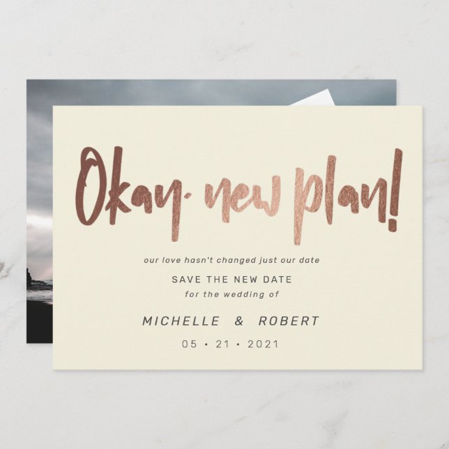 minimalist modern script two photo save the date invitation (Front/Back)