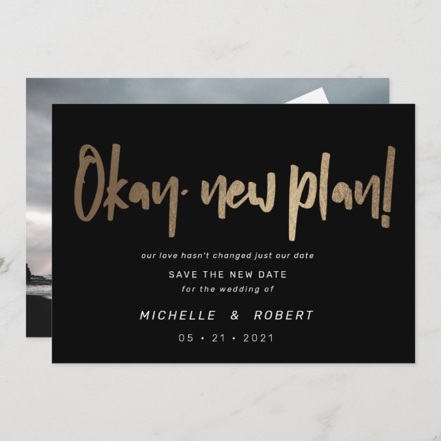 minimalist modern script two photo save the date invitation (Front/Back)