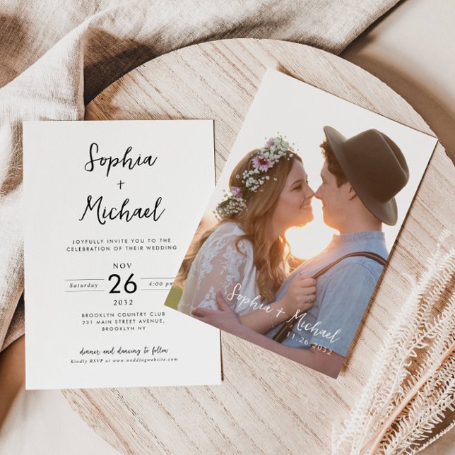 Minimalist Modern Script Typography Photo Wedding Invitation (Creator Uploaded)