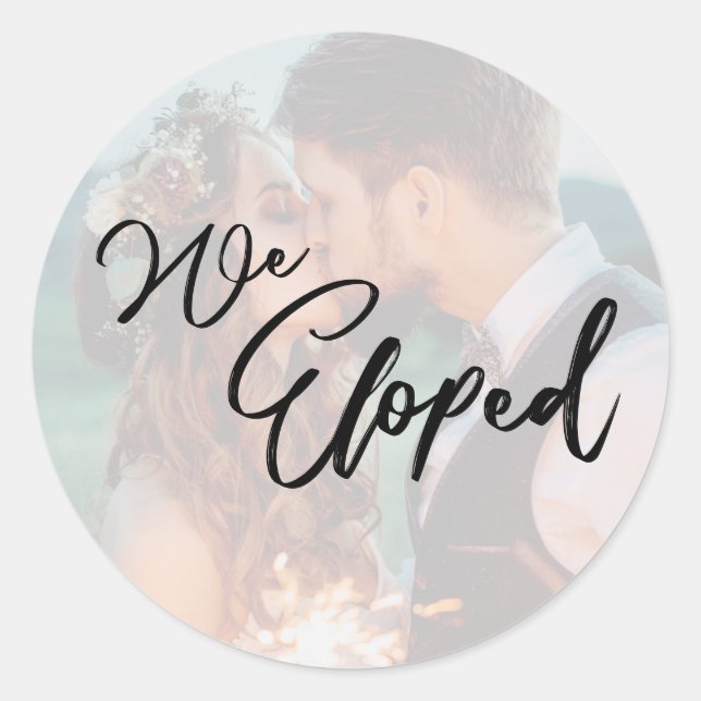Minimalist Modern Script Typography We Eloped Classic Round Sticker (Front)