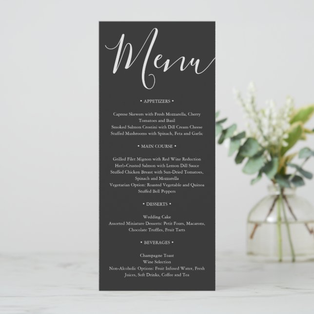 Minimalist modern script typography wedding menu (Standing Front)