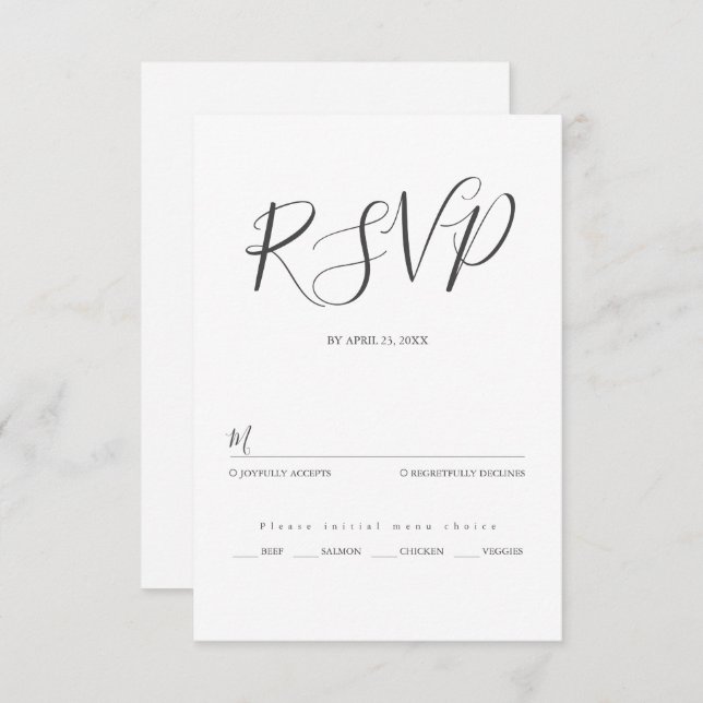 Minimalist modern script typography wedding RSVP card (Front/Back)