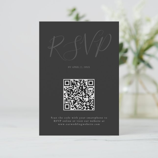 Minimalist modern script typography wedding RSVP card (Standing Front)
