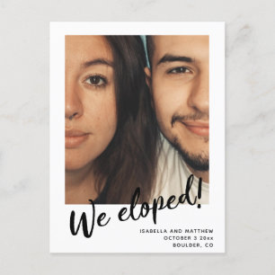 Minimalist Modern Script We Eloped Custom Photo Announcement Postcard