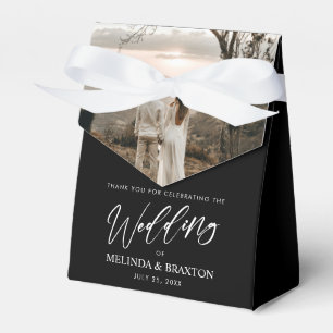 Minimalist Modern Script Wedding Black Photo  Favor Box