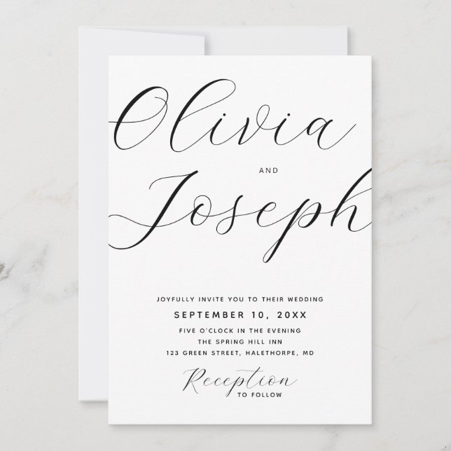 Minimalist Modern Script Wedding. Clean Photo & QR Invitation (Front)