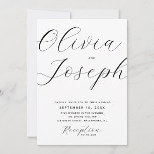 Minimalist Modern Script Wedding. Clean Photo & QR Invitation