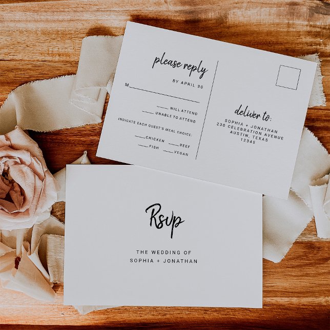 Minimalist Modern Script Wedding Meal Choice RSVP Postcard (Creator Uploaded)