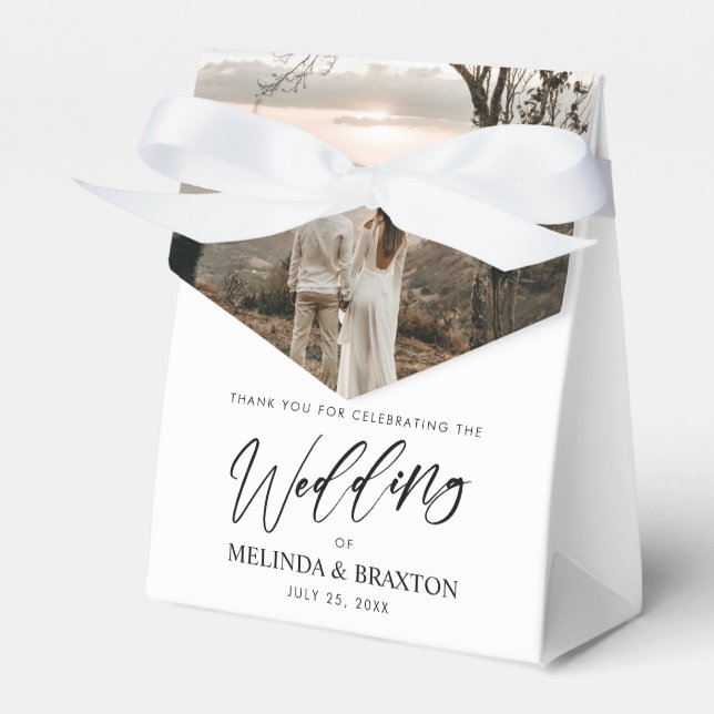 Minimalist Modern Script Wedding Photo Favour Box (Front Side)
