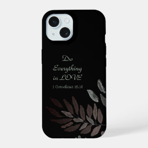 Minimalist Modern Scripture Black Green Leaves iPhone 15 Case