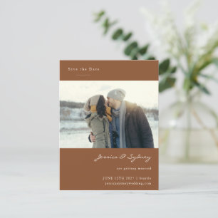 Minimalist Modern Sienna Brown Photo Save The Date Postcard