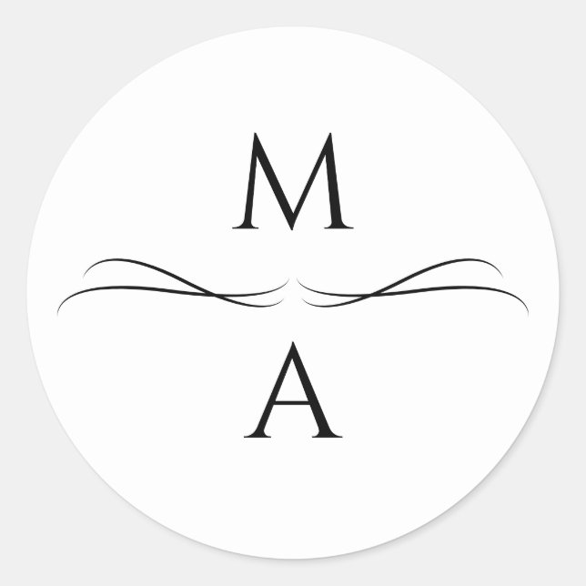 Minimalist Modern Simple Black and White Initials Classic Round Sticker (Front)