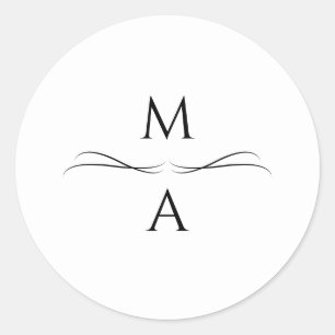 Minimalist Modern Simple Black and White Initials Classic Round Sticker