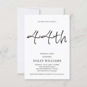 Minimalist Modern Simple Calligraphy 44th Birthday Invitation