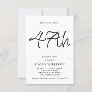 Minimalist Modern Simple Calligraphy 47th Birthday Invitation