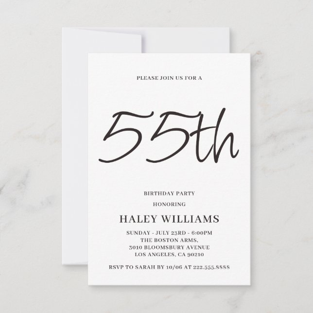 Minimalist Modern Simple Calligraphy 55th Birthday Invitation (Front)