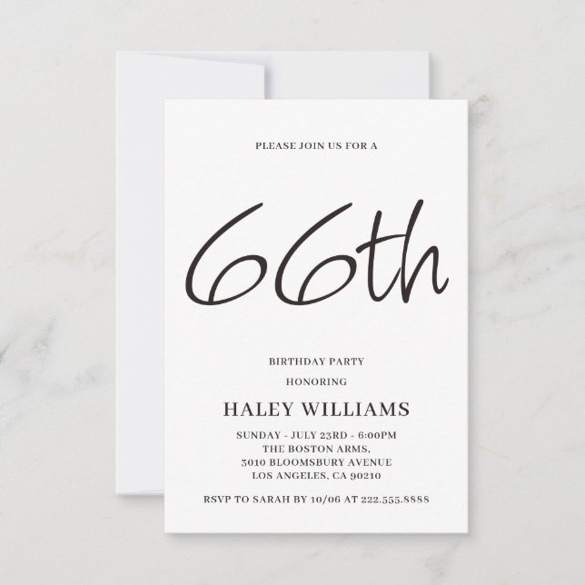 Minimalist Modern Simple Calligraphy 66th Birthday Invitation (Front)