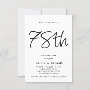 Minimalist Modern Simple Calligraphy 78th Birthday Invitation