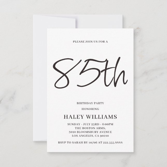 Minimalist Modern Simple Calligraphy 85th Birthday Invitation (Front)