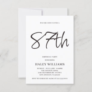 Minimalist Modern Simple Calligraphy 87th Birthday Invitation