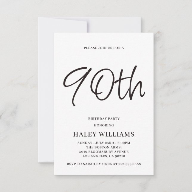 Minimalist Modern Simple Calligraphy 90th Birthday Invitation (Front)
