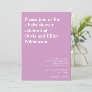 Minimalist Modern Simple Cute Baby Shower Purple Invitation