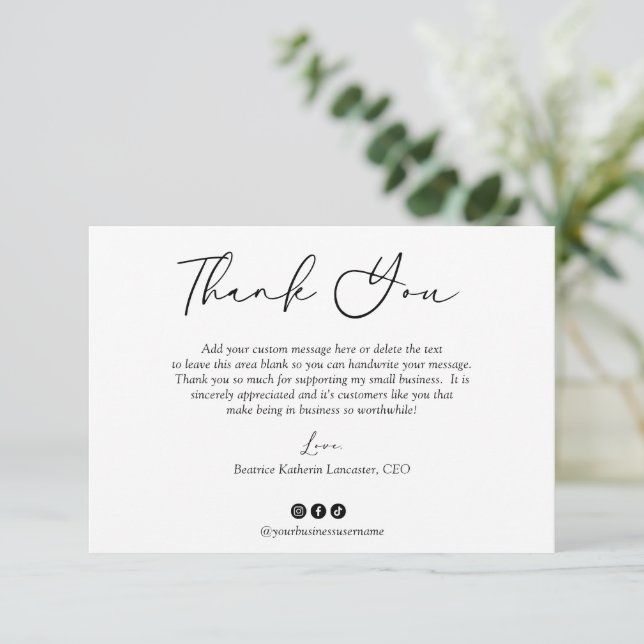 Minimalist Modern Simple Elegant Business Thank You Card (Standing Front)