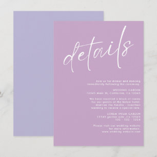 Minimalist modern  simple Lavender wedding details Enclosure Card