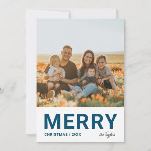 Minimalist Modern Simple Photo Navy Christmas  Holiday Card