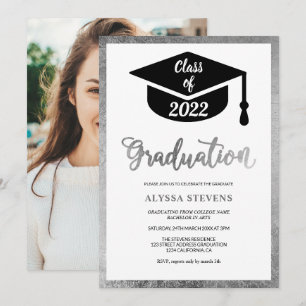 Minimalist modern simple silver graduation photo invitation