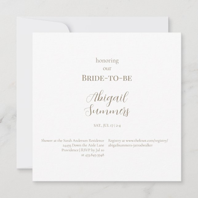 Minimalist Modern Simple Square Bridal Shower Invitation (Front)