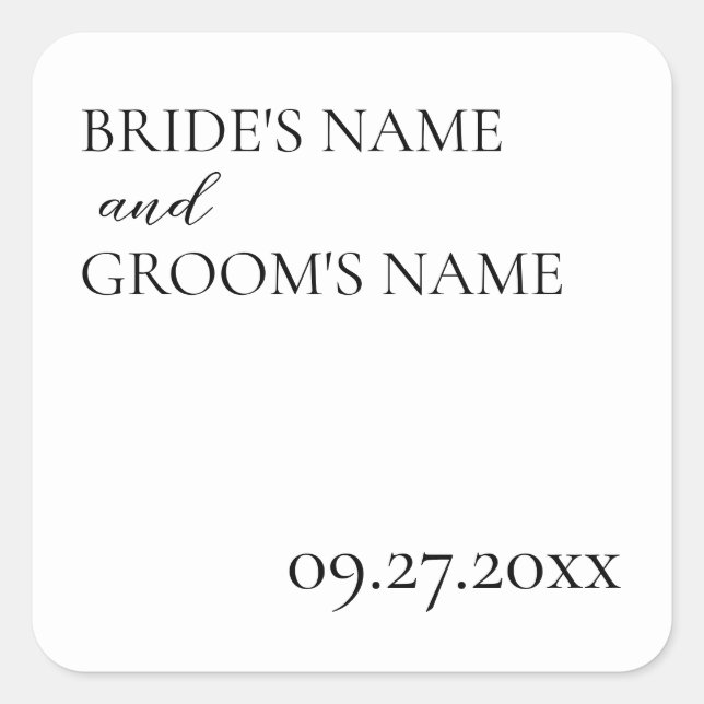 Minimalist Modern Simple Wedding Place Card Square Sticker (Front)