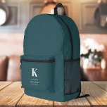 Minimalist Modern Smoke Green Large Initial Printed Backpack<br><div class="desc">A minimalist vertical design in an elegant style with a dusky green feature colour and large typographic initial monogram. The text can easily be customized for a design as unique as you are!</div>