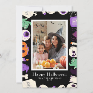 Minimalist Modern Spooky Happy Halloween 1 Photo Holiday Card