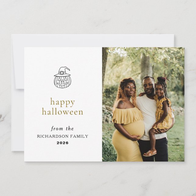 Minimalist Modern Spooky Happy Halloween 1 Photo Holiday Card (Front)