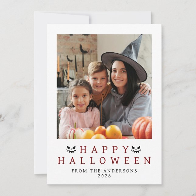 Minimalist Modern Spooky Happy Halloween 1 Photo Holiday Card (Front)